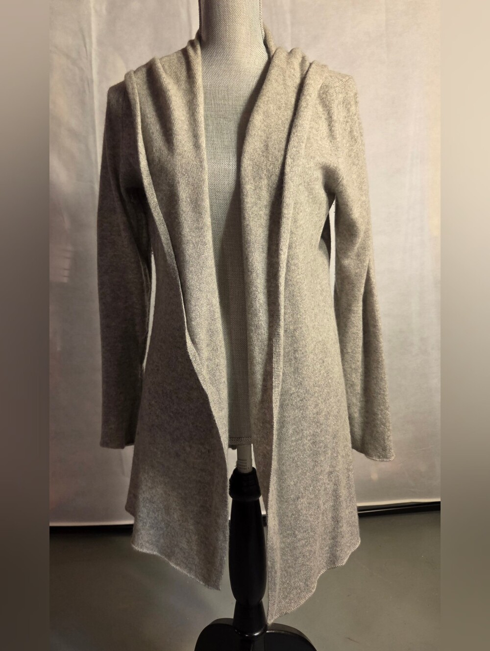 Laundry by Shelli Segal 100% Cashmere Hooded Open Front Cardigan Sweater Gray M